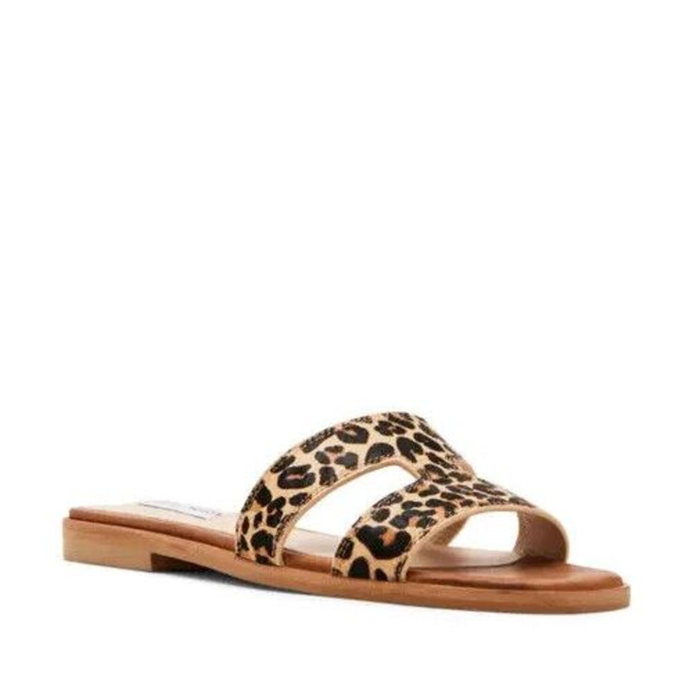 STEVE MADDEN Women's Hazel Leopard Print Calf Hair Slide Sandals Size 8.5